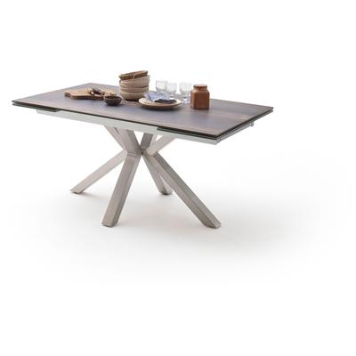 Esstisch MCA FURNITURE "Nagano", braun (holzoptik barrique, edelstahl gebürstet, holzoptik barrique), B:160cm H:76cm T:90cm, Keramik-Sicherheitsglas-Metall Gestell, Tische, Esstisch Glas-Keramik mit Stirnauszug Image