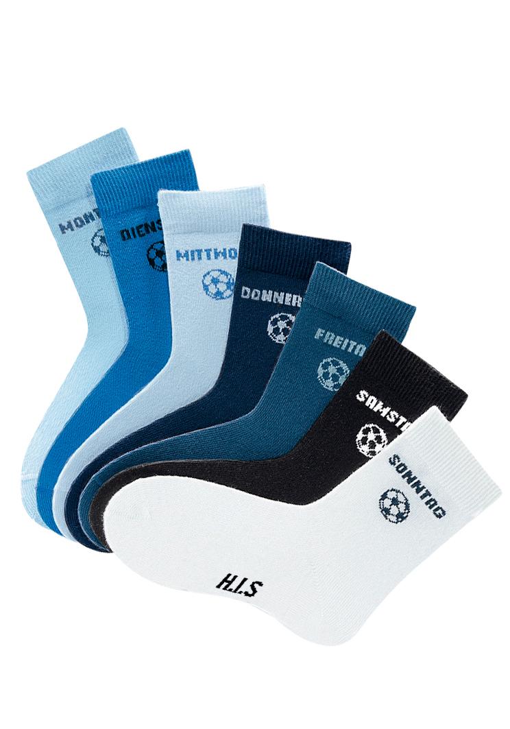 Socken H.I.S, Kinder, Gr. 23-26, bunt (bunt, blau), Baumwollmischung, uni und gemustert, elastisch, Socken Socken, für Kinder mit Fußballmotiv Image