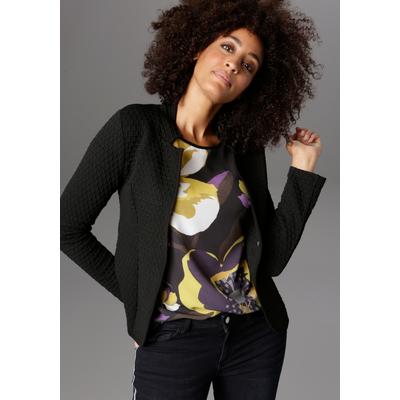 Jackenblazer ANISTON SELECTED, Damen, Gr. 38, schwarz, Jersey, Obermaterial: 96% Polyester, 4% Elasthan, unifarben, Strukturmuster, casual, figurumspielend hüftlang, Rundhals, Langarm eingesetzt normaler Saum, Blazer, mit Struktur, Topseller Image