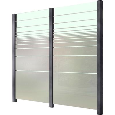 Zaun STAKET PRO, grau, Pfosten: 3 St., Aluminium, Glas, Zaunelemente, Glaszaun, Gesamtlänge: 2,29 m, 3 Pfosten