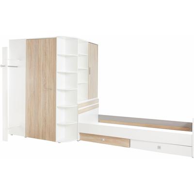 Jugendzimmer-Set WIMEX "Joker Kleiderschrank mit Garderobe, Bett und Stauraumschubladen", weiß (weiß, struktureichefarben hell), Schlafzimmermöbel-Sets