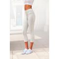 Caprileggings LASCANA, Damen, Gr. 40/42, N-Gr, grau (hellgrau, meliert), Single Jersey, Obermaterial: 92% Baumwolle, 5% Elasthan, 3% Polyester, unifarben, Basic, Basic kniebedeckend, Hosen, mit breitem weichem Bündchen, Loungewear