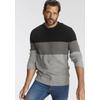 Rundhalspullover MAN'S WORLD "Bis Größe 5 XL", Herren, Gr. M (48/50), bunt (schwarz, hellgrau, grau), Feinstrick, Obermaterial: 75% Baumwolle, 25% Polyacryl, colorblocking, casual, normal, Rundhals, Langarm Rippstrickbündchen, Pullover, mit...