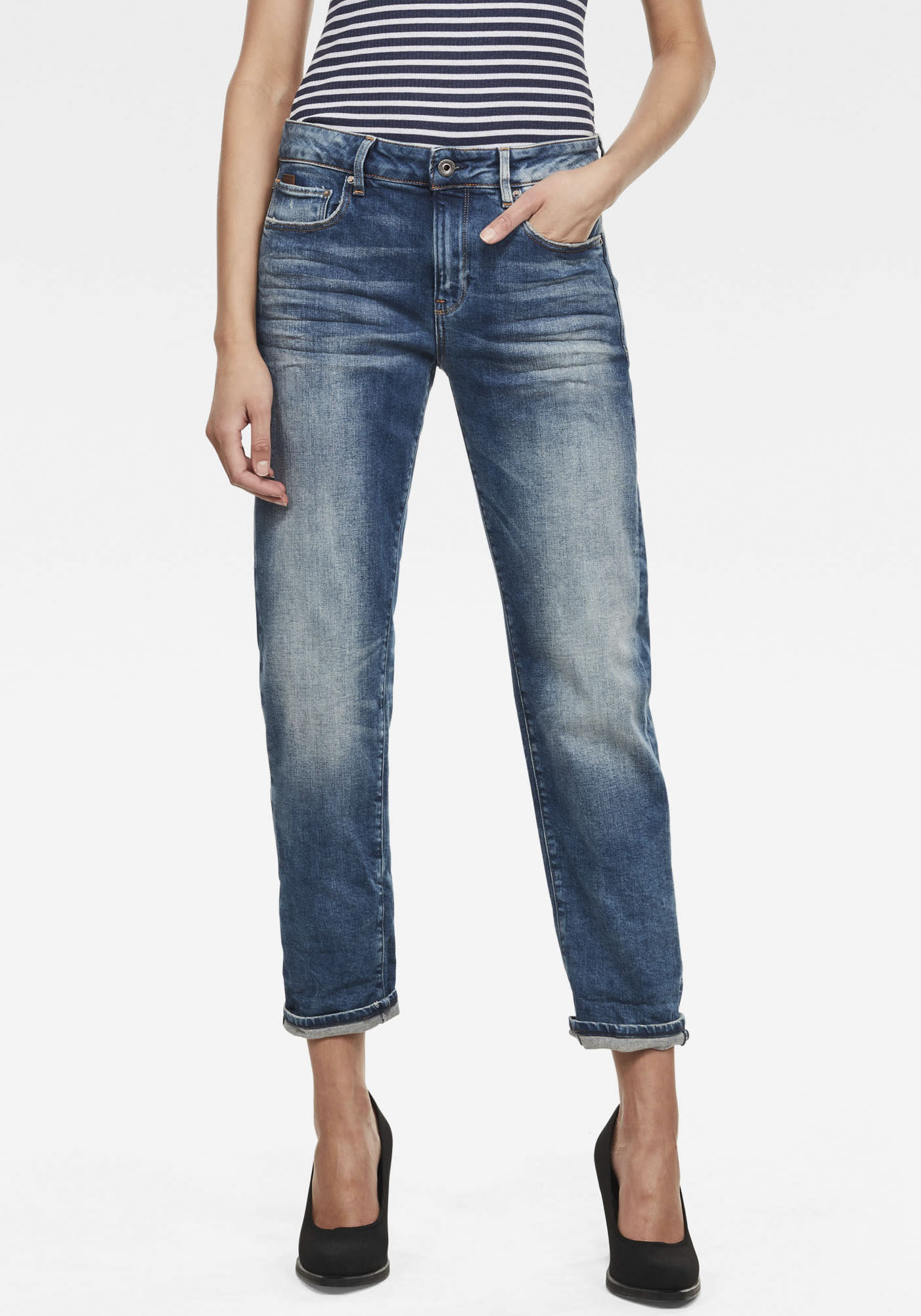 Boyfriend-Jeans G-STAR "Kate Boyfriend", Damen, Gr. 32, Länge 32, blau (vintage azure (blau used)), Denim/Jeans, Obermaterial: 99% Baumwolle, 1% Elasthan, straight fit normal, Jeans, mit authentischen Used Effekten