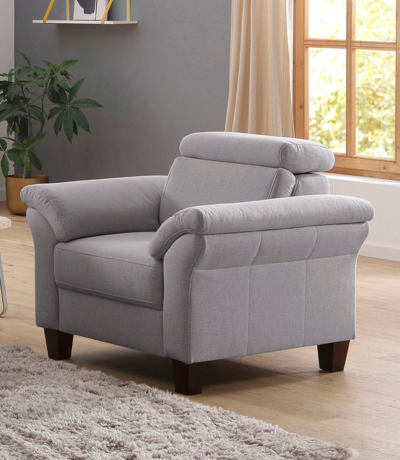 Sessel HOME AFFAIRE "Arngast", grau, B:101cm H:84cm T:93cm, Luxus-Microfaser (100% Polyester);Luxus-Microfaser Lederoptik (100% Polyester), ;Struktur fein (100% Polyester), Sessel, Lesesessel Polstersessel, Inclusive Kopfteilverstellung und Federkern Image