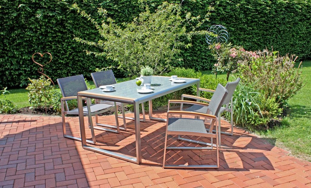 Garten-Essgruppe GARDEN PLEASURE "AVA", grau (grau, silber, braun, grau, grau), B:260cm H:84cm T:160cm, Aluminium, Glas, Kunststoff, Polyrattan, Sitzmöbel-Sets, robustes Tischdesign