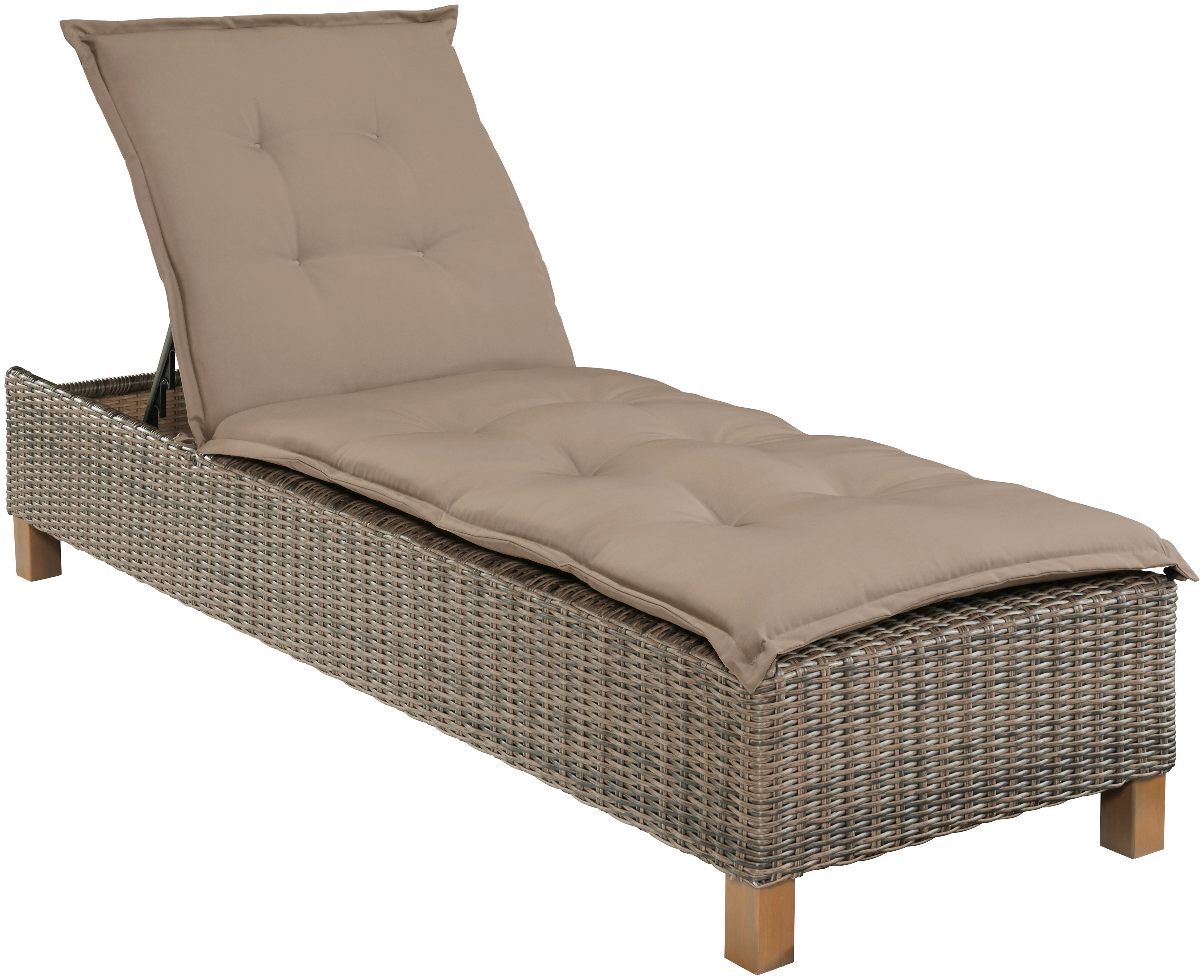 Gartenliege MERXX "Toskana", braun (beige), Obermaterial: 100% Polyester. Füllung: 100% Polyurethan, Gartenliegen, Polyrattan/Akazie, inkl. Auflage