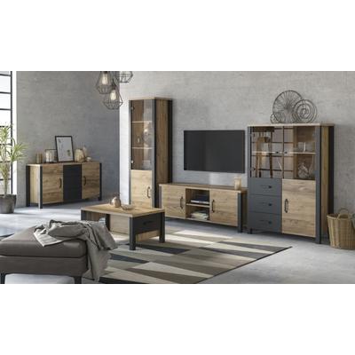 Wohnwand HOME AFFAIRE "Olin", schwarz (appenzeller fichte, appenzeller fichte, schwarz supermatt), Kastenmöbel-Sets Image