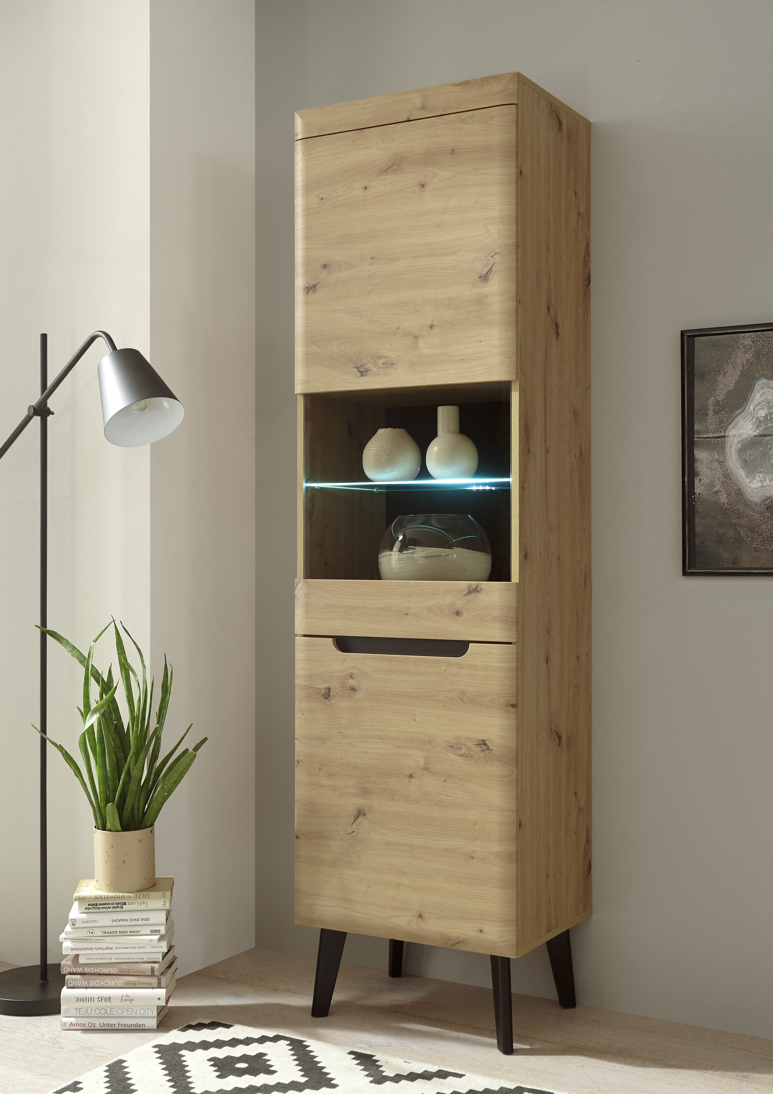 Vitrine HOME AFFAIRE "Torge, Hochschrank, Glasvitrine, Standvitrine, Vitrinenschrank", braun (eiche artisan dekor), B:53cm H:197cm T:40cm, Schränke, Vitrine, in drei verschiedenen Farben verfügbar, Glastür & -boden, 53 cm breit