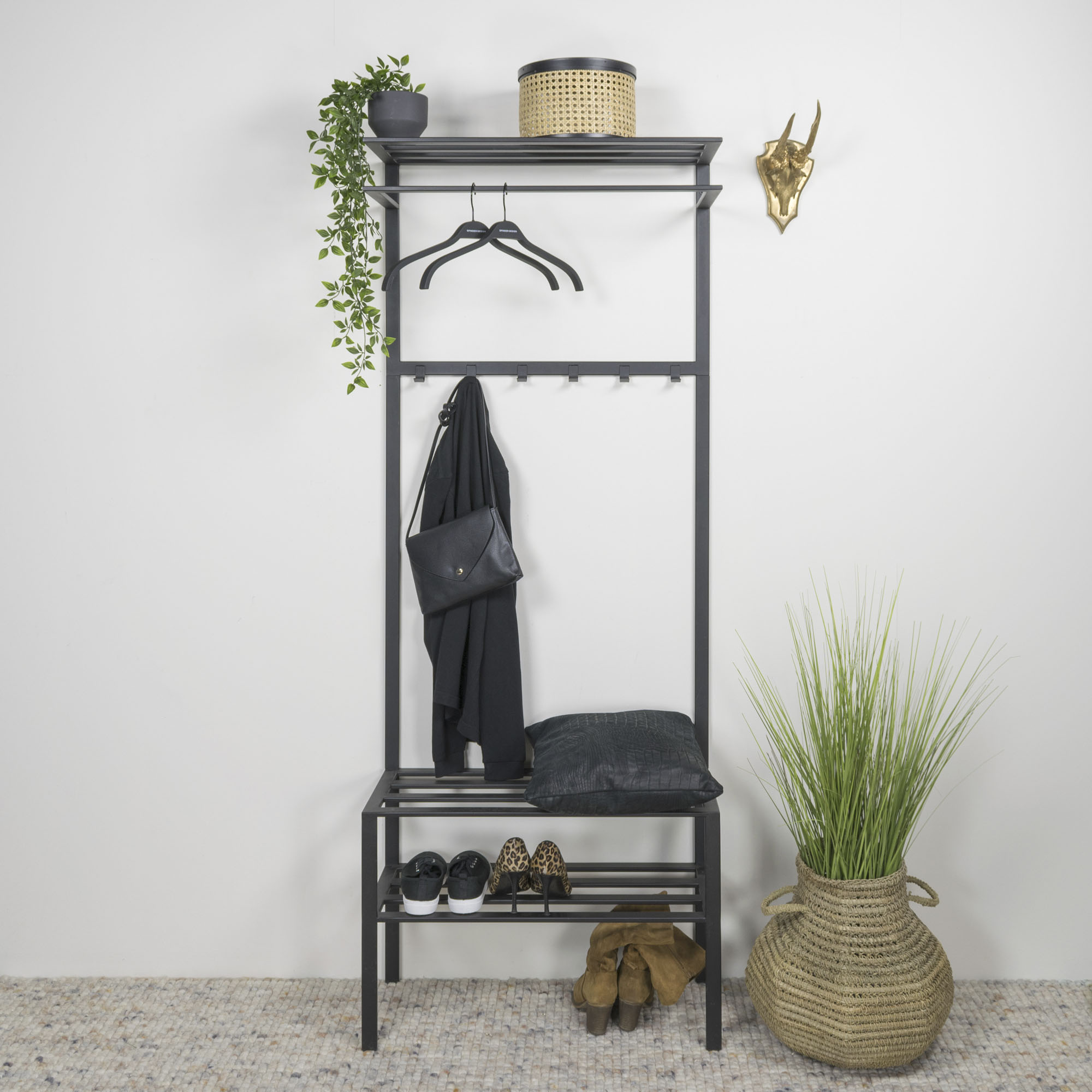 Garderobenständer SPINDER DESIGN "Ivar", schwarz, B:70cm H:178cm T:29cm, Metall, Garderobenständer, Metall, Breite 70 cm