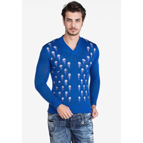 V-Ausschnitt-Pullover CIPO & BAXX Gr. XL, blau Herren Pullover V-Ausschnitt-Pullover mit V-Ausschnitt und Destroyed-Effekten