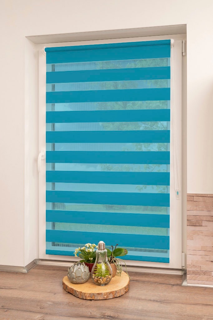 Doppelrollo K-HOME "Maringa Klemmfix" Gr. 22, blau (petrol), B:65cm H:150cm, Polyester, Rollos, in verschiedenen Größen und 11 Farben erhältlich Image
