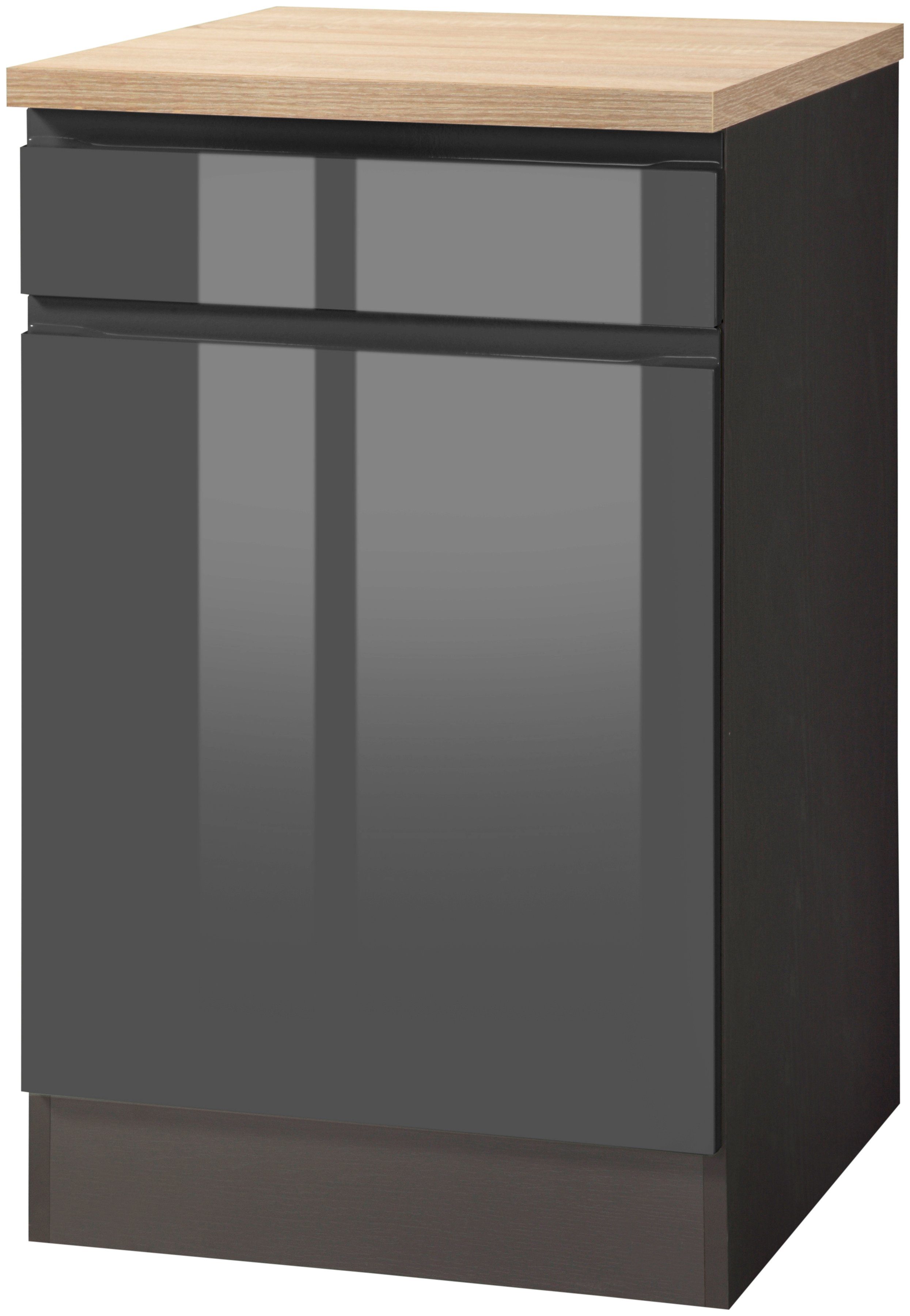 Unterschrank KOCHSTATION "KS-Virginia", grau (grau hochglanz), B:50cm H:85cm T:60cm, Holzwerkstoff, MDF, Schränke, Küchenunterschrank Unterschrank, 50 cm breit