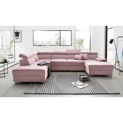 Wohnlandschaft DOMO COLLECTION "Mira, inklusive Kopfteilverstellung für mehr Wohlfühlkomfort, U-Form", rosa (flamingo), B:337cm H:78cm T:230cm, Luxus-Microfaser (92% Polyester, 8% Nylon), Zierkissen: Entsprechend jeweiligem Bezug., Struktur (100%... Image
