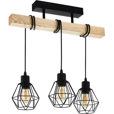 EGLO Deckenleuchte "TOWNSHEND 5", braun (braun, schwarz), B:20cm H:36cm L:55cm, Lampen, Vintage Deckenleuchte, Industrial, Retro Lampe aus Stahl und Holz, E27, Esszimmerlampe Pendellampe Pendelleuchte Image