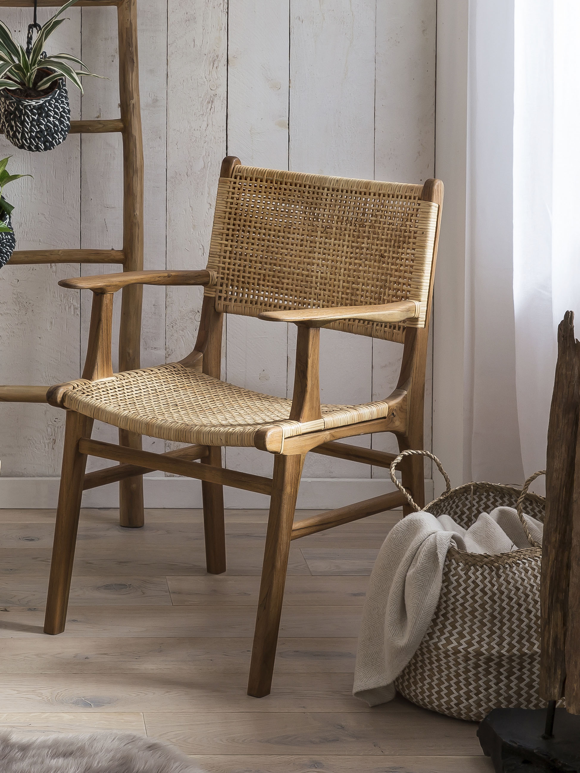 Esszimmerstuhl SIT, beige (natur, natur), B:59cm H:84cm T:60cm, Geflecht Peddigrohr, Massivholz, Stühle, mit Armlehnen, moderner Rattanstuhl