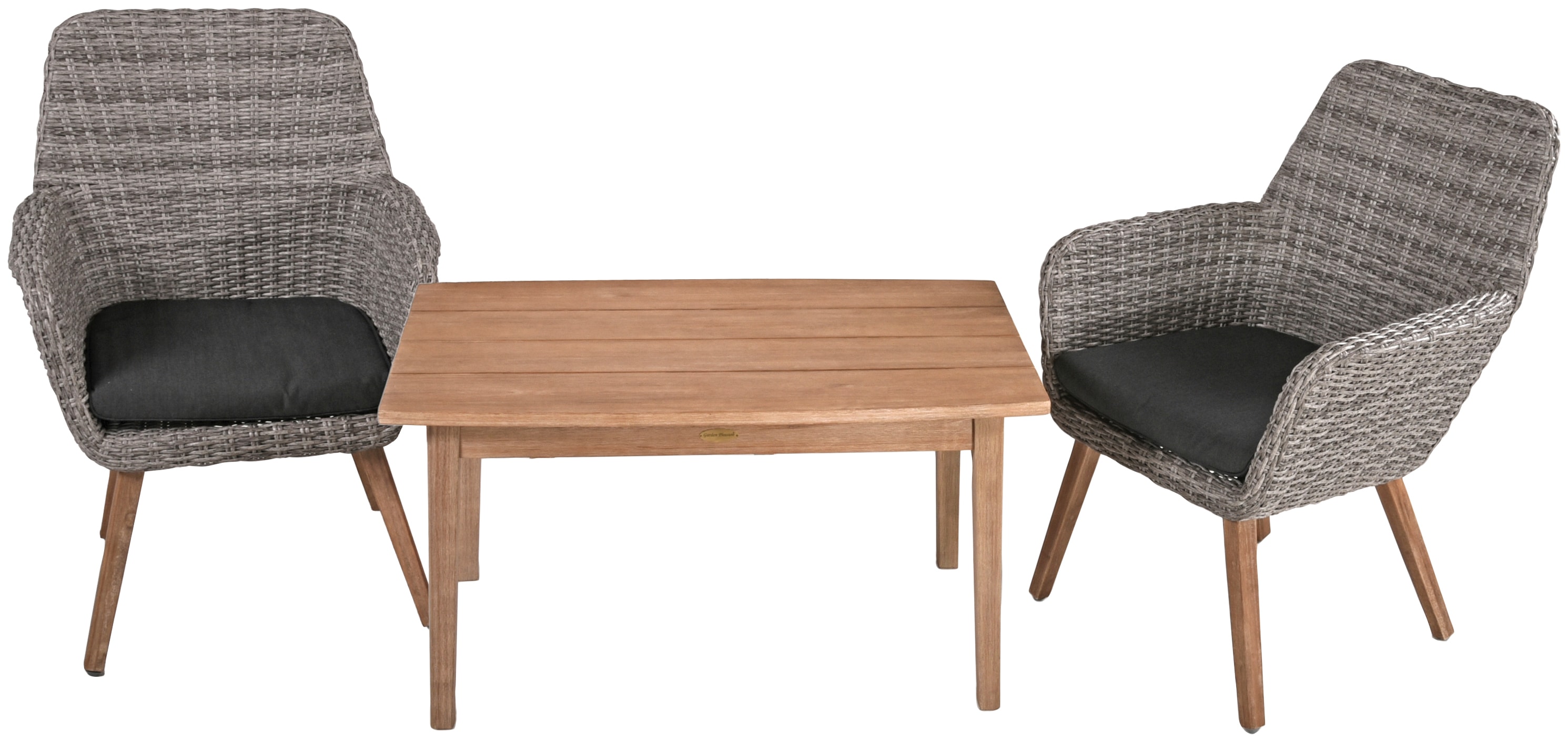 Garten-Essgruppe GARDEN PLEASURE "RAPALLO/PUEBLO", grau (grau, dunkelgrau, braun, grau, braun), B:200cm H:96cm T:100cm, Aluminium, FSC-zertifiziertes Massivholz, Polyrattan, Sitzmöbel-Sets, mit Massivholz