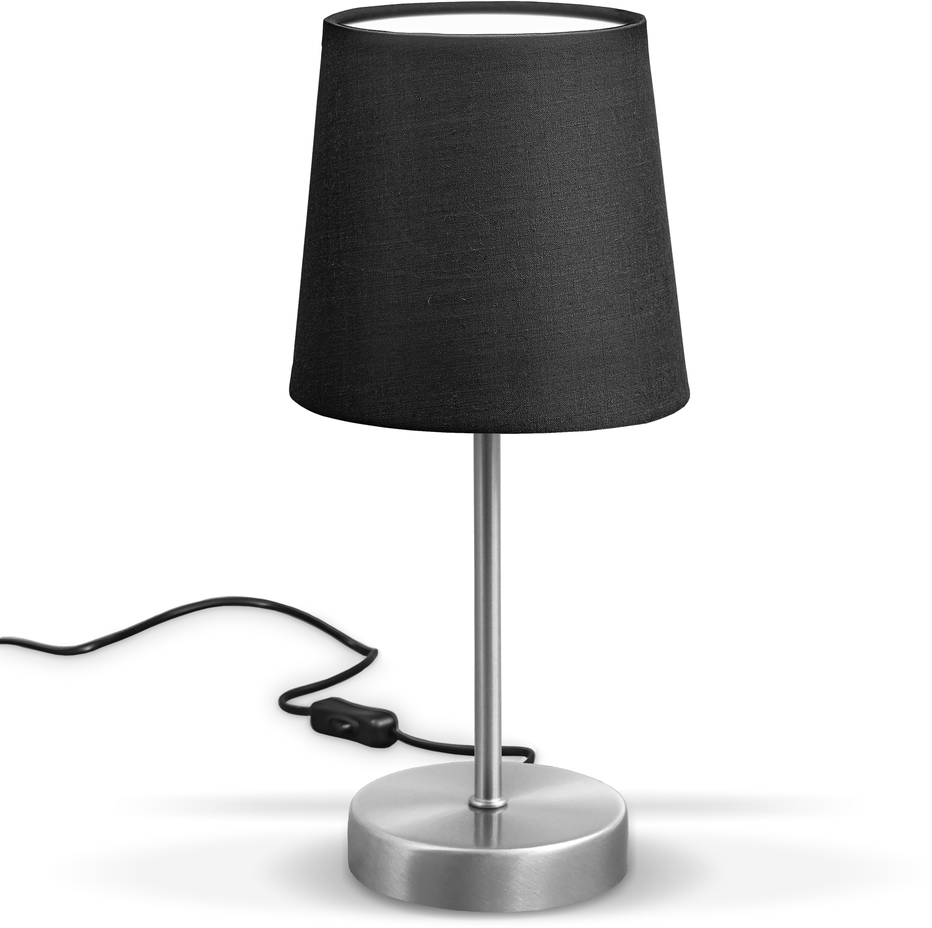 B.K.LICHT Tischleuchte, schwarz, 1, Ø 10cm H: 30,8cm, Leuchten, LED Nachttischlampe mit Schalter E14 IP20 Stoff taupe matt-nickel, Nachttischleuchte Image