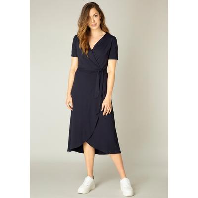 Wickelkleid BASE LEVEL "Yvie", Damen, Gr. 36, N-Gr, blau (navy dunkelblau), Jersey, Obermaterial: 94% Viskose, 6% Elasthan, unifarben, feminin, figurumspielend ca. Mitte Wade, V-Ausschnitt, Kurzarm abgesteppt, Kleider, In bequemer, elastischer Qualität Image