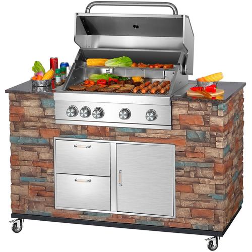 „Gasgrill EL FUEGO „“Grillküche Built-in““ Grills Gr. B/H/T: 147 cm x 130 cm x 68 cm, silberfarben (edelstahlfarben) Gasgrills BxTxH: 147x68x130 cm“