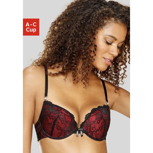 Push-up-BH JETTE Gr. 85, Cup B, rot (dunkelrot, schwarz) Damen BHs BH Bügel-BH Hochzeitsdessous Hochzeitswäsche Push-up-BH Spitzen-BH Spitzenwäsche Spitzen-BHs mit extra dicken Kissen für maximales Volumen, sexy Dessous