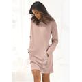 Sweatkleid BENCH. LOUNGEWEAR, Damen, Gr. 32/34, N-Gr, beige (beige, weiß), Interlock, Jersey, Obermaterial: 60% Baumwolle, 40% Polyester, unifarben, Basic, bequem ca. Mitte Oberschenkel, Rundhals, Langarm Rippbündchen, Kleider, mit seitlichem Logoprint