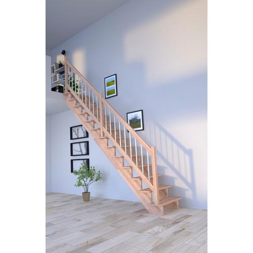 „STARWOOD Systemtreppe „“Massivholz Lindos, Holz-Edelstahl Weiß““ Treppen Durchgehende Wangenteile Gr. gerade, beige (natur, weiß) Treppen“