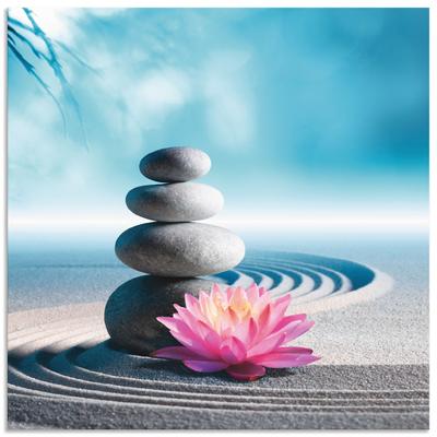 Wandbild ARTLAND "Sand, Lilie und Spa-Steine in Zen-Garten", blau (farbe bild(er): blau), B:40cm H:40cm, Bilder, als Alubild, Outdoorbild, Leinwandbild, Poster in verschied. Größen Image