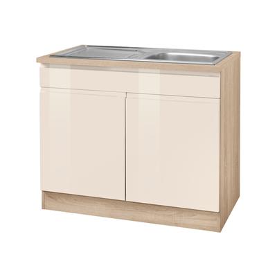 Spülenschrank KOCHSTATION "KS-Virginia", beige (creme hochglanz), B:100cm H:85cm T:60cm, MDF, Holzwerkstoff, Schränke, 100 cm breit, inklusive Einbauspüle Image