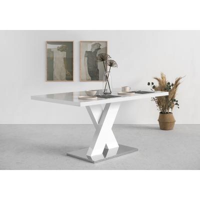 Esstisch INOSIGN "Ali, TOPSELLER Modernes Design", weiß (weiß hochglanz), B:160cm H:76cm T:90cm, Tische, Breite 160 cm, weiß Hochglanz, Bodenplatte aus Metall Image