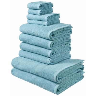 Handtuch Set MY HOME "Inga, Duschtücher, Handtücher, Gästetücher, Seiftücher", blau (hellblau), 10 tlg., Walkfrottee, Walkfrottee, Obermaterial: 100% Baumwolle, Handtuch-Sets, Handtücher mit feiner Bordüre, 100% Baumwolle, einfarbig, weich Image