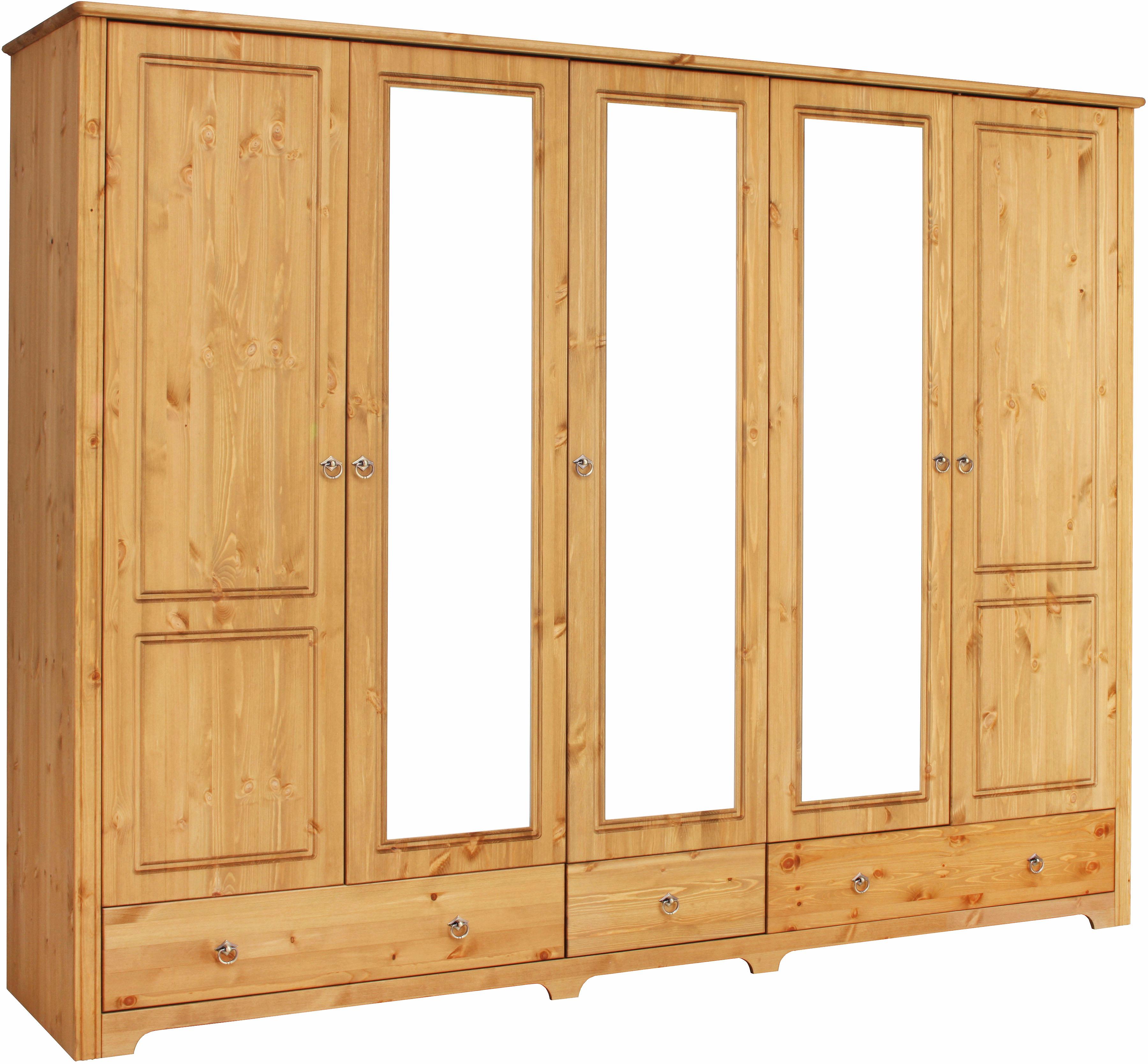 Kleiderschrank HOME AFFAIRE "Hugo", beige (gelaugt, geölt), B:245cm H:190cm T:58cm, Schränke, Garderobenschrank Kleiderschrank Drehtürenschrank, aus massiver Kiefer im Landhausstil, mit Spiegel