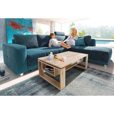 Ecksofa JOCKENHÖFER GRUPPE "Orlando L-Form", blau (petrol), B:257cm H:82cm T:215cm, Softlux-Kunstleder, im Korpus, Farbe greige: Struktur (45% Polyacryl, 35%Polyester, 20%Baumwolle), Farbe petrol: Struktur in Sitz und Kissen (87% Polyester,... Image