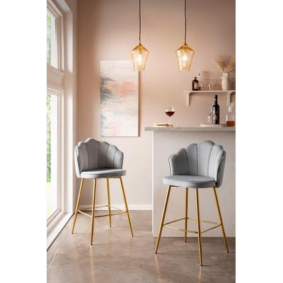 Barhocker SALESFEVER "Clam", grau (hellgrau, gold), B:52cm H:100cm T:54cm, Samt (100% Polyester), Metall, Hocker, extravagantes Muscheldesign Image