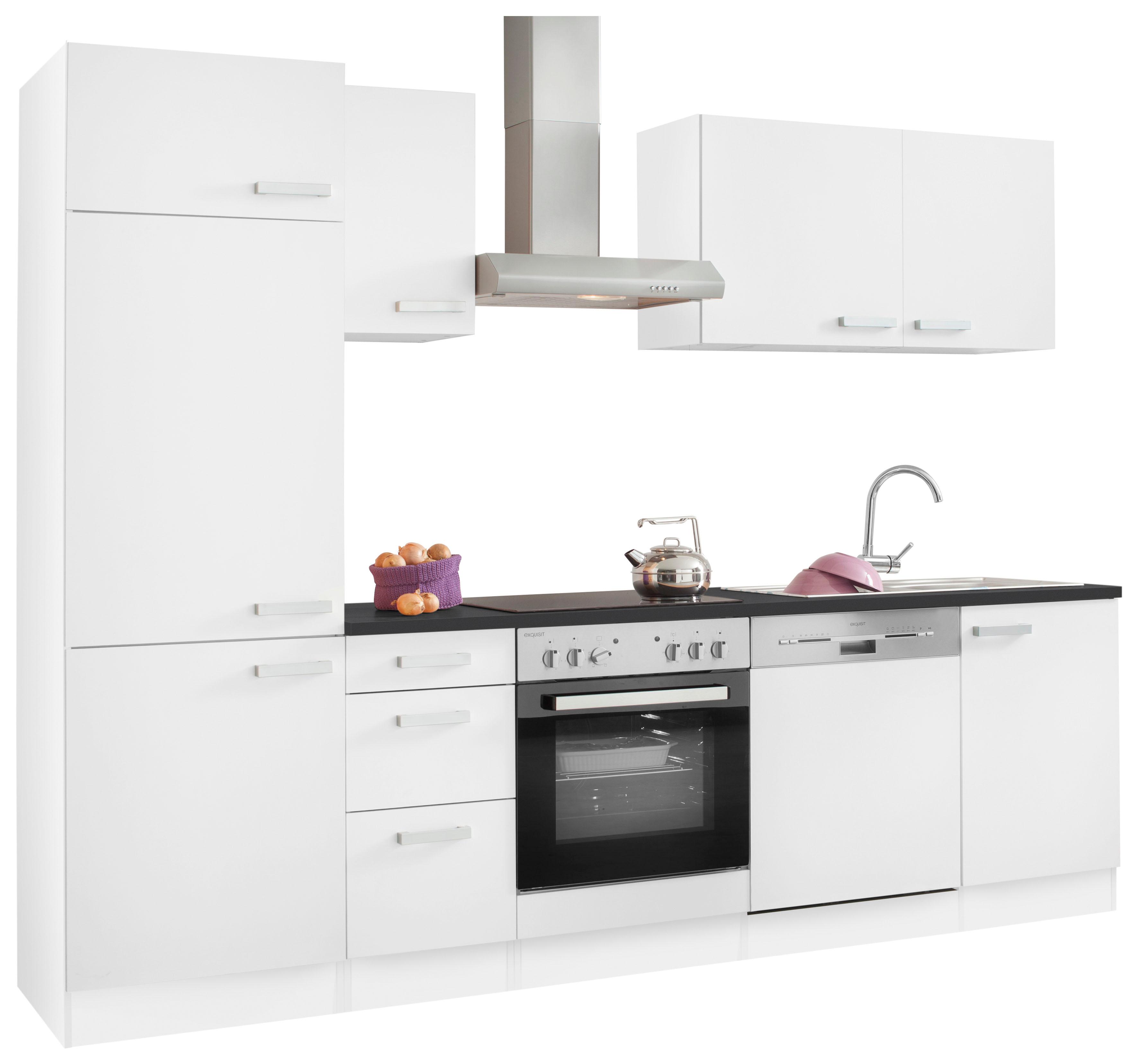 Küchenzeile OPTIFIT "Odense", weiß (küche: weiß, korpus: weiß, arbeitsplatte: anthrazit), B:270cm T:60cm, Komplettküchen-Sets, Breite 270 cm, mit 28 mm Arbeitsplatte, mit Gratis Besteckeinsatz Image