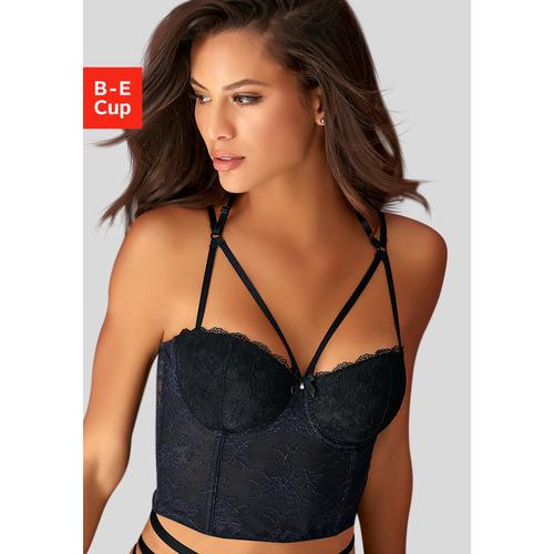 Corsage PETITE FLEUR GOLD Gr. 70, Cup B, schwarz Damen Corsagen mit Bügel und sexy Bänder-Optik, Dessous
