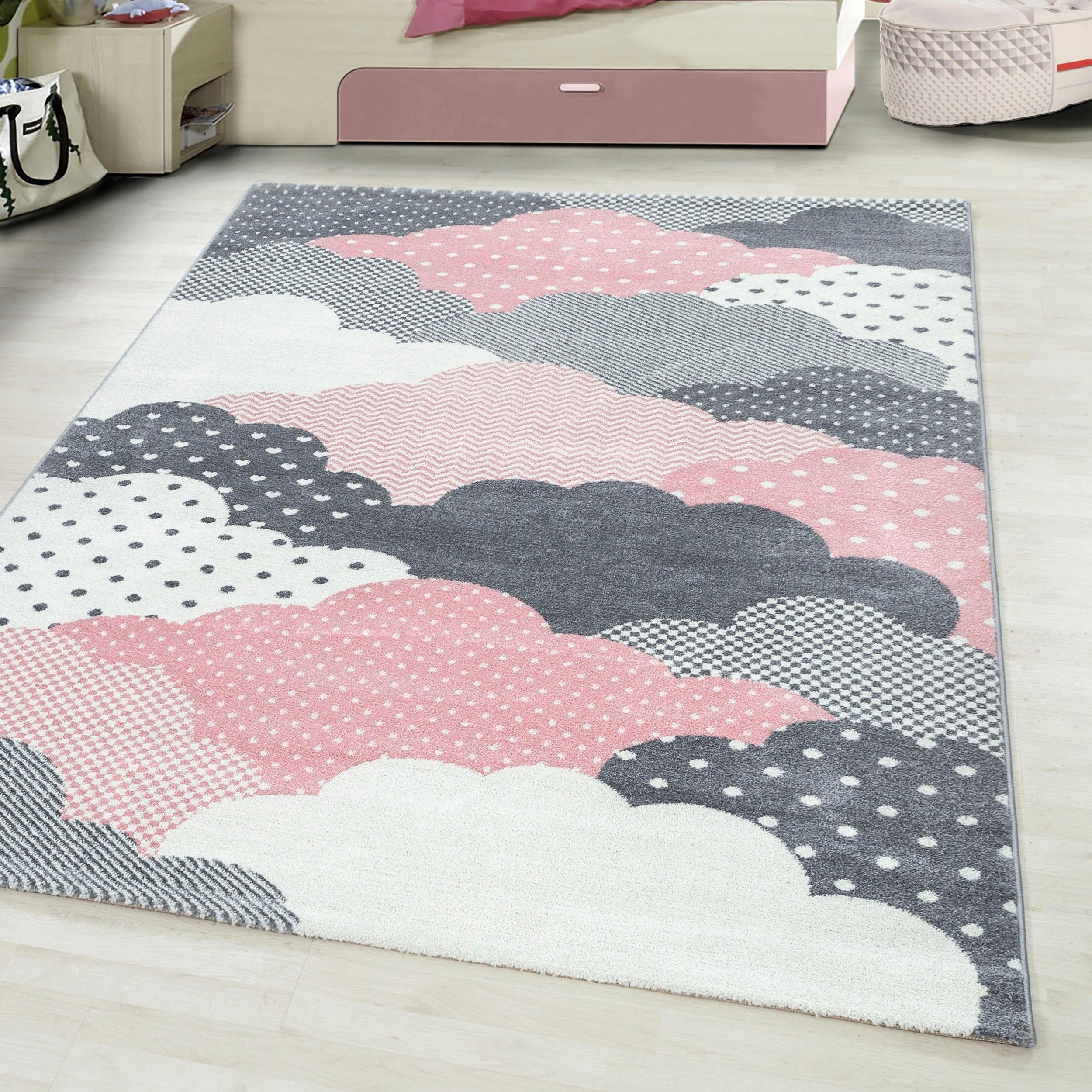 Kinderteppich AYYILDIZ TEPPICHE "Bambi 820" Gr. 3, pink, B:120cm H:11mm L:170cm, Kunstfaser, Teppiche, Kinderteppich, auch in rund, Wolken Motiv, Kurzflor