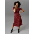 Jerseykleid ANISTON CASUAL, Damen, Gr. 38, N-Gr, rot (schwarz, rot), Single Jersey, Obermaterial: 95% Viskose, 5% Elasthan, bedruckt, geblümt, modisch, figurbetont kniebedeckend, V-Ausschnitt, Kurzarm, Kleider, in Wickeloptik