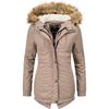 Wintermantel MARIKOO "Akira", Damen, Gr. XL (42), grau (taupe), Obermaterial: 90% Polyester, 10% Nylon, Futter: 100% Polyester, Wattierung: 100% Polyester, Ärmelfutter: 100% Polyester, Kunstpelz: 90% Polyacryl, 10% Polyester, casual, figurbetont...
