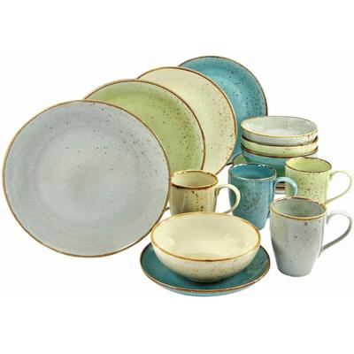 Kombiservice CREATABLE "Geschirr-Set NATURE COLLECTION", bunt (grau, blau, grün, sand), 16 tlg., Steinzeug, Geschirr-Set