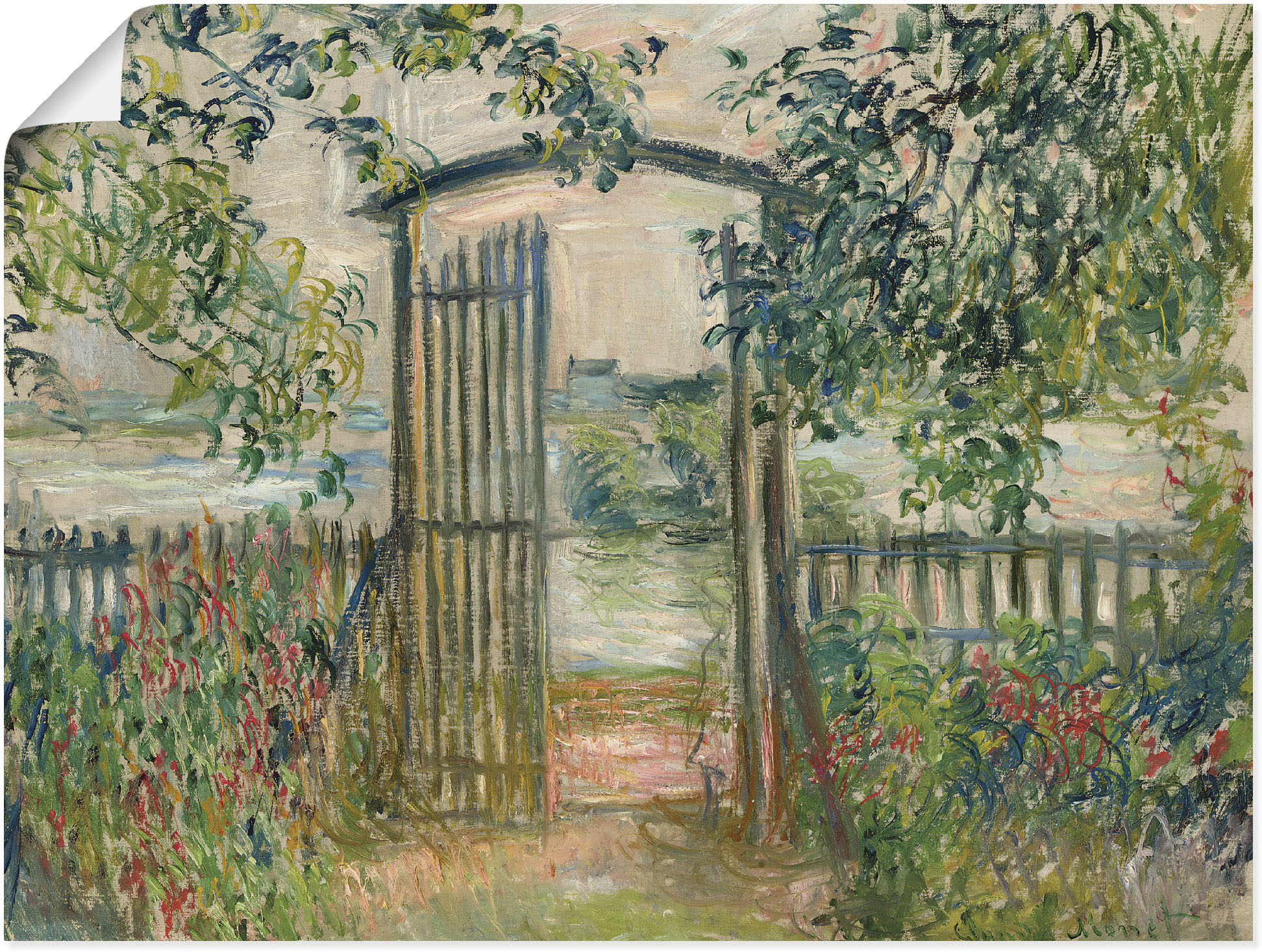 Wandbild ARTLAND "Das Gartentor in Vetheuil", grün (farbe bild(er): grün), B:40cm H:30cm T:0,1cm, Papier, Bilder, als Leinwandbild, Poster in verschied. Größen Image
