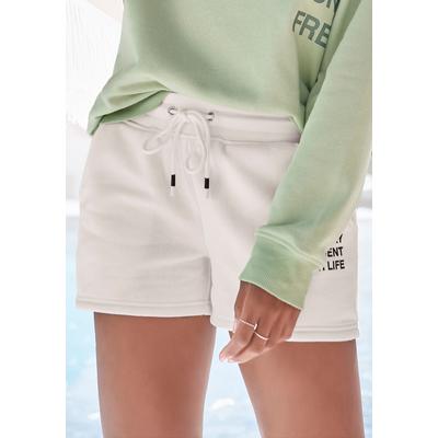 Sweatshorts BUFFALO, Damen, Gr. 40/42, N-Gr, weiß, angeraute Sweatware, Obermaterial: 60% Baumwolle, 40% Polyester, unifarben, casual, bequem kurz, Hosen, mit Statement Druck, Loungewear Image