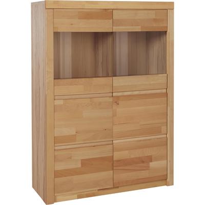 Highboard HOME AFFAIRE "Silkeborg", beige (kernbuche teilmassiv), B:90cm H:125cm T:35cm, Holz teilmassiv, Sideboards, schöne grifflose Optik, teilmassiv Image
