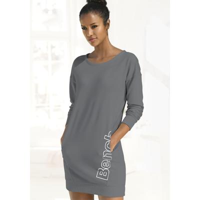 Sweatkleid BENCH. LOUNGEWEAR, Damen, Gr. 52/54, N-Gr, grau (stone, weiß), Interlock, Jersey, Obermaterial: 60% Baumwolle, 40% Polyester, unifarben, Basic, bequem ca. Mitte Oberschenkel, Rundhals, Langarm Rippbündchen, Kleider, mit seitlichem Logoprint Image