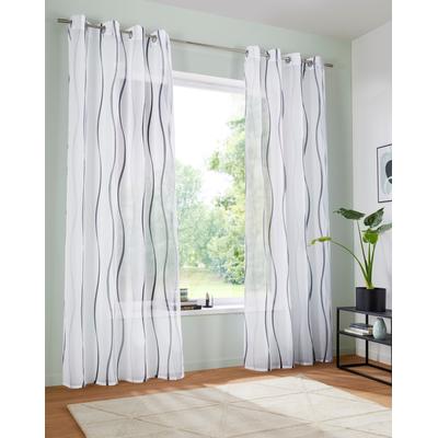 Gardine MY HOME "Dimona" Gr. 6, bunt (weiß, silberfarben, grau), B:140cm H:295cm, Voile, Polyester, Gardinen, 2-er Set, transparent, Voile, Polyester, Wellen, Topseller Image