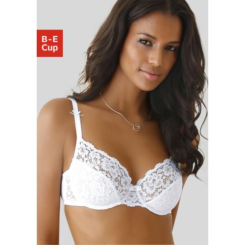 Bügel-BH LASCANA Gr. 70, Cup B, weiß Damen BHs Hochzeitswäsche Spitzenwäsche BH Bügel-BH Spitzen-BH Hochzeitsdessous Spitzen-BHs aus blumiger Spitze, Dessous