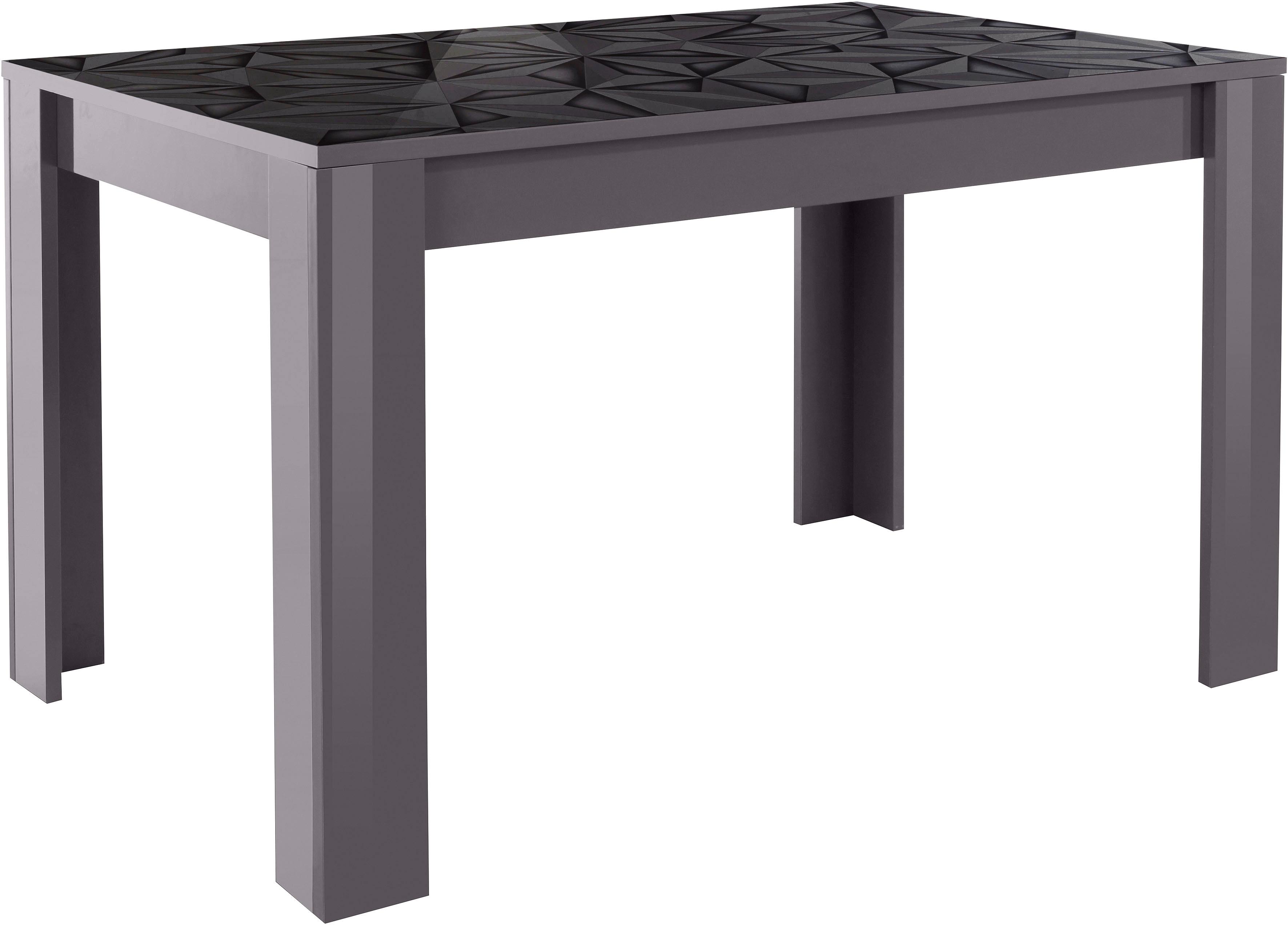 Esstisch INOSIGN "Prisma 137x90 cm, Esszimmertisch, ausziehbar, erweiterbar auf 185 cm", grau (anthrazit hochglanz lack, anthrazit mit siebdruck hochglanz lack), B:137cm, Tische, Rechteckiger Esstisch Esstisch, rechteckig,Tischplatte Stärke 22 mm u....