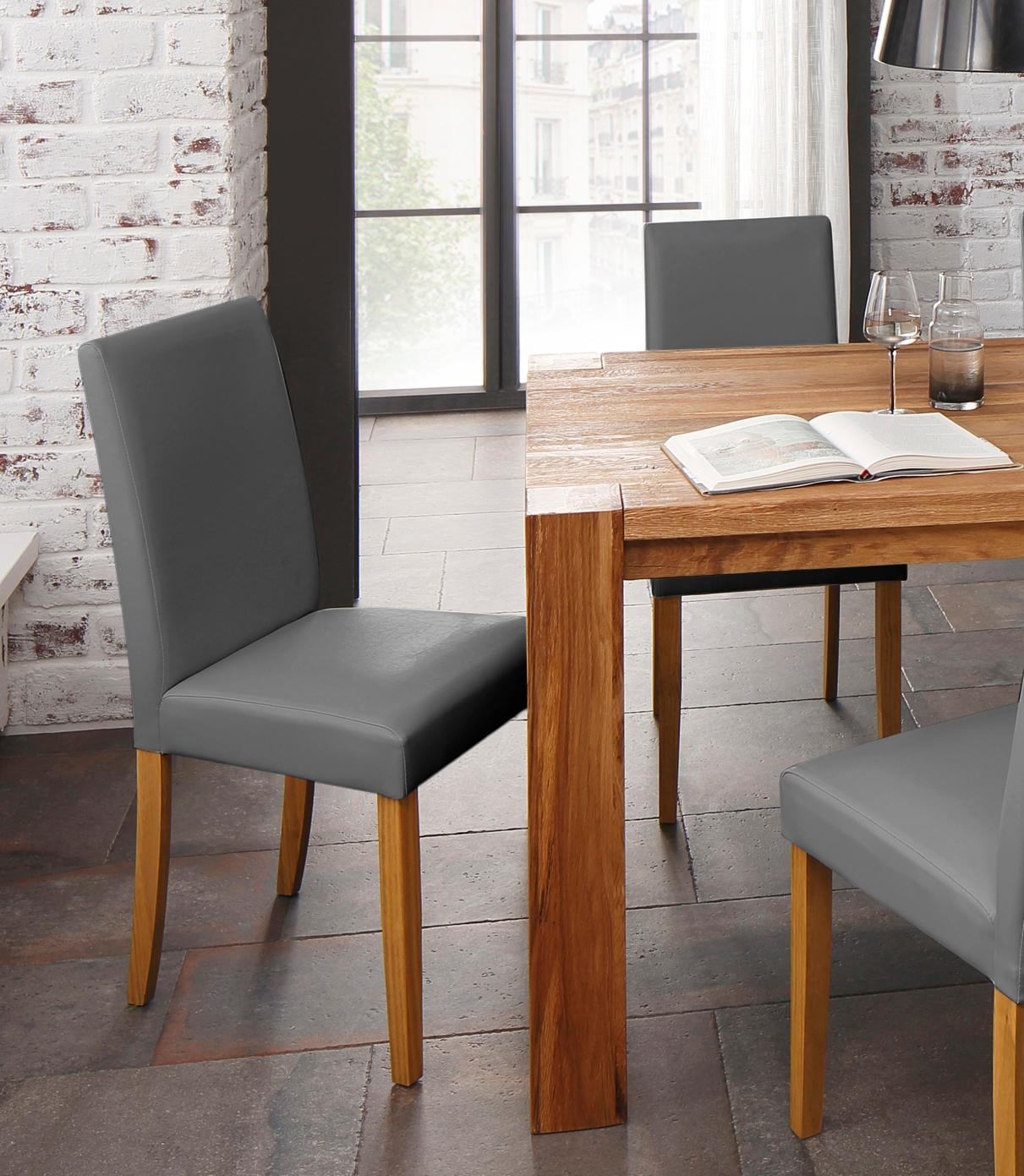 Esszimmerstuhl HOME AFFAIRE "Lucca", grau (grau, natur, geölt), B:43cm H:92cm T:56cm, Massivholz, Stühle Image