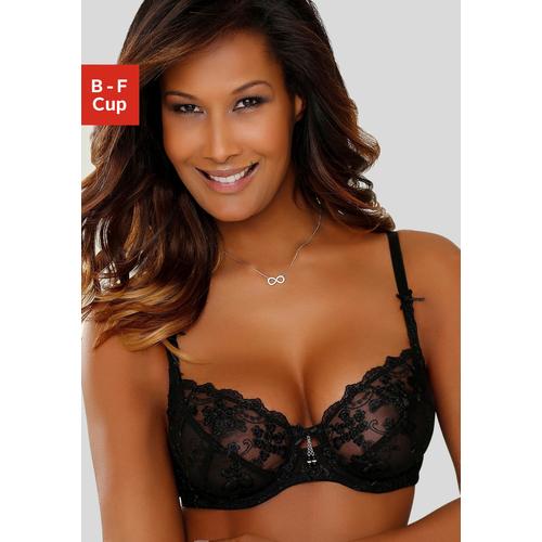 Bügel-BH LASCANA Gr. 75, Cup E, schwarz Damen BHs BH Bügel-BH Dirndl-BH Hochzeitsdessous Hochzeitswäsche Spitzen-BH Spitzenwäsche Trachtenwäsche mit transparenter Stickerei-Spitze, Dessous