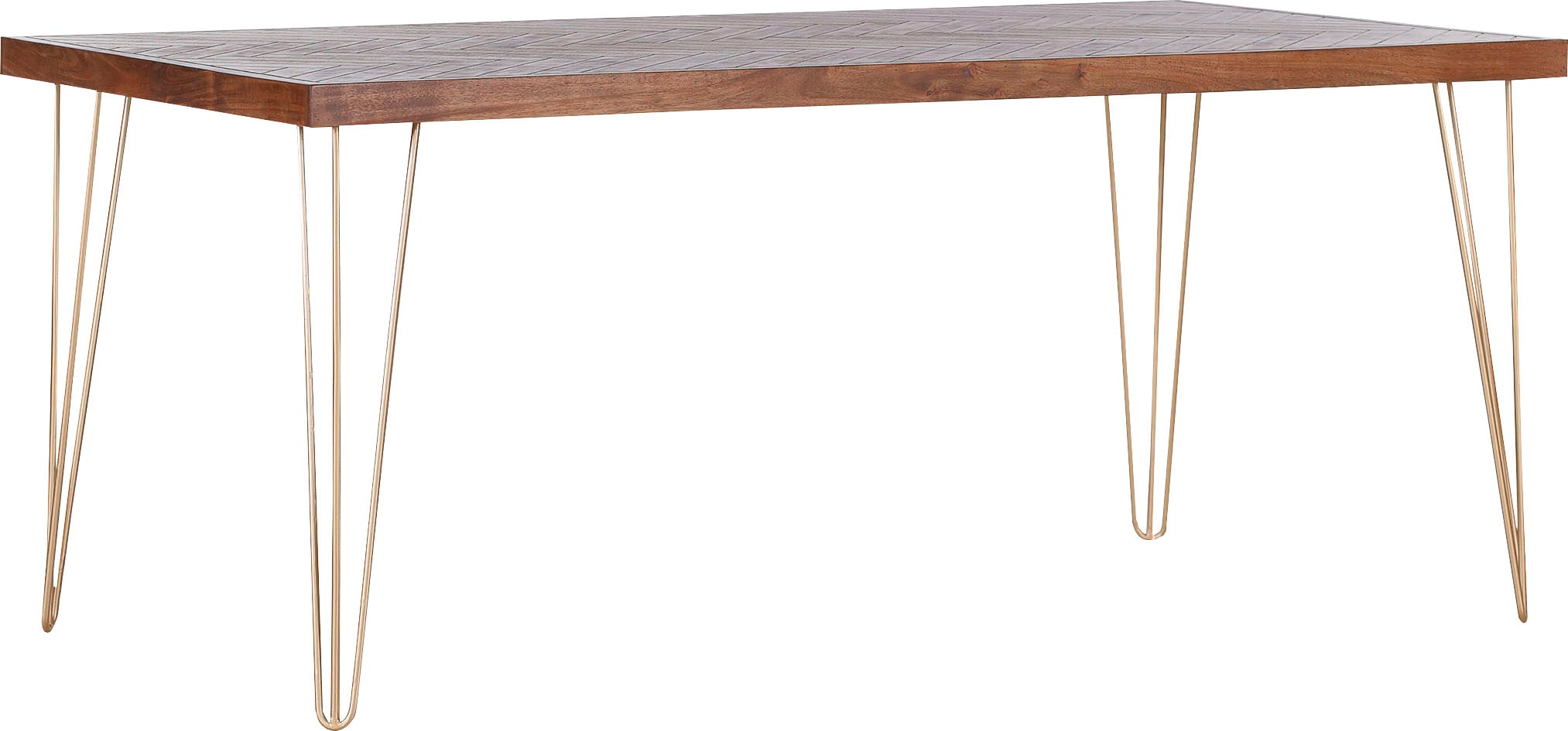 Esstisch GUTMANN FACTORY "Herringbone", bunt (natur, gold, gold, natur), B:180cm H:76cm T:90cm, Tische, Couchtisch Eckige Couchtische Holz-Couchtische, in Fischgrät Optik